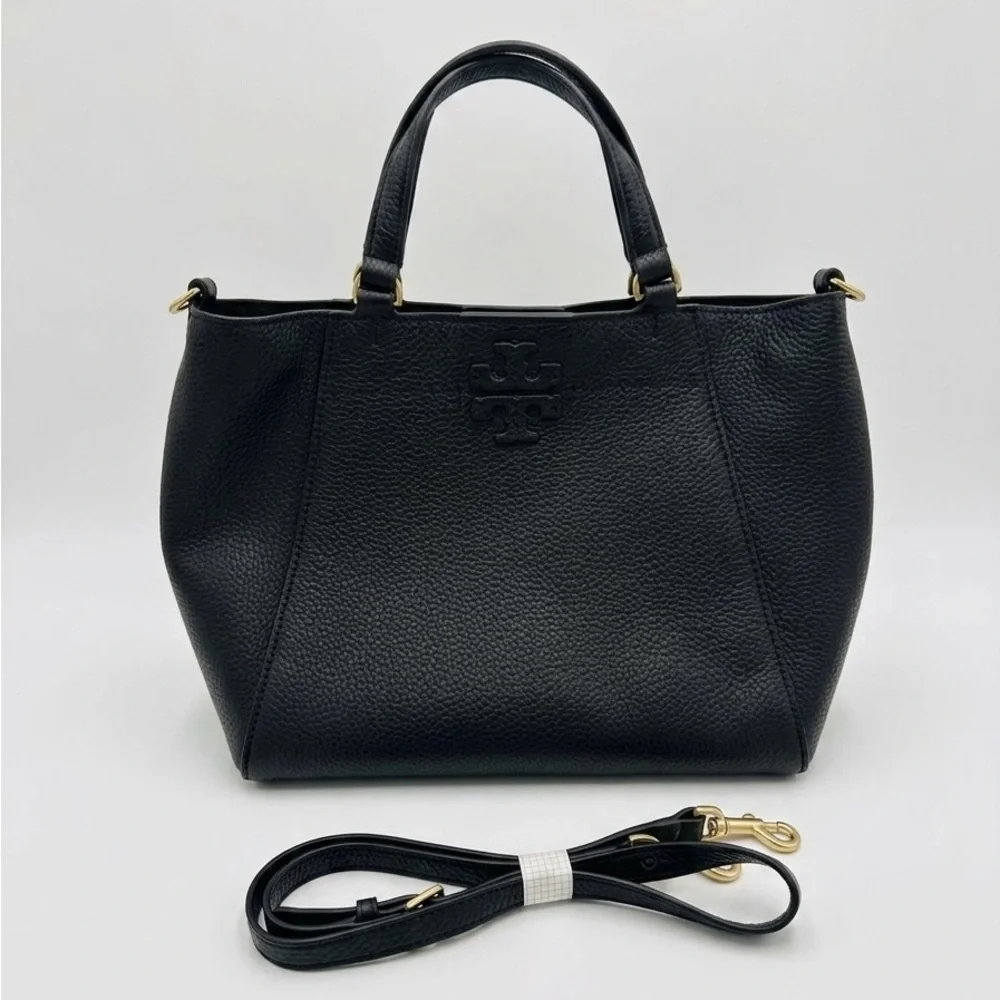 Tory Burch McGraw Small Carryall Bag in Black Pebbled Leather